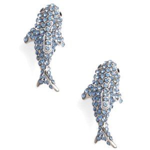 Kate Spade blue crystal shark animal marine adorable earrings